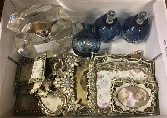 Decorative photo frames and 4 glass scent bottles